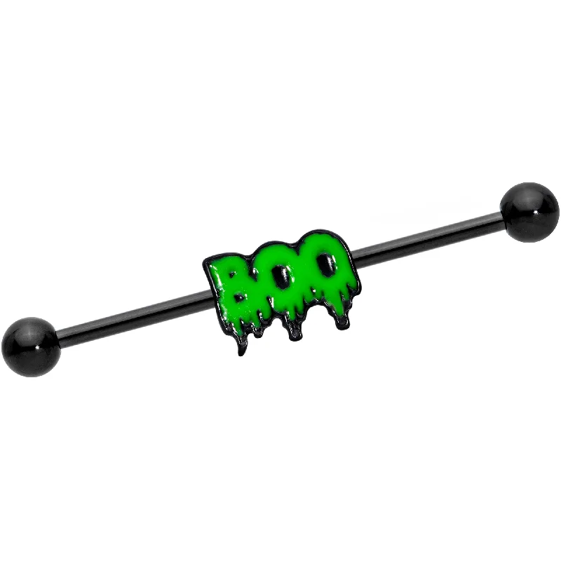 Women's Earrings – Elegant Designs for Every Personality--14 Gauge Black Green Spooky Boo Halloween Industrial Barbell 38mm