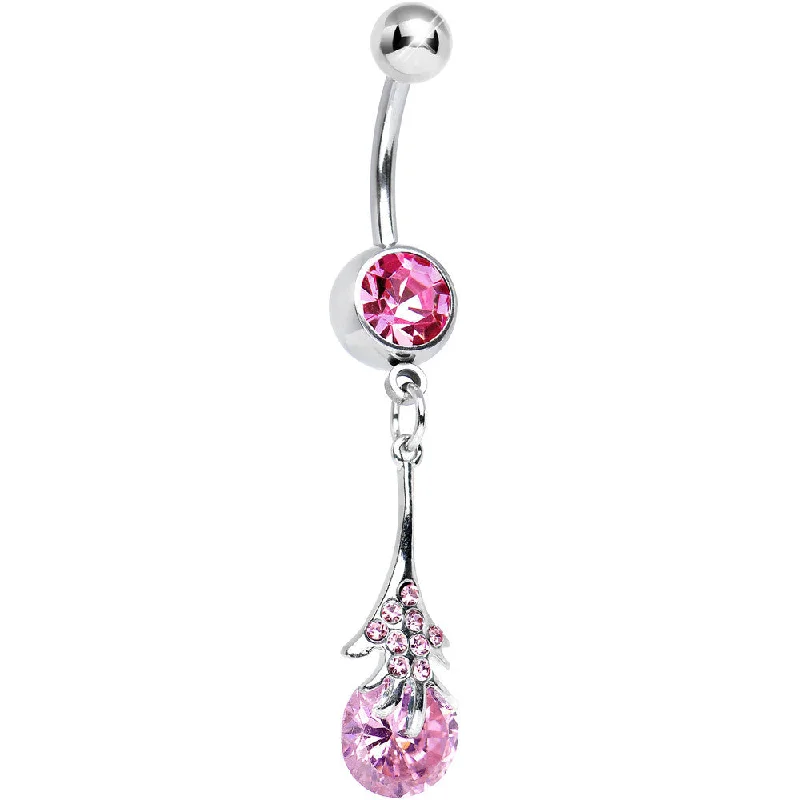 Gold Belly Rings for a Touch of Luxury -Pink CZ Magical Wand Dangle Belly Ring