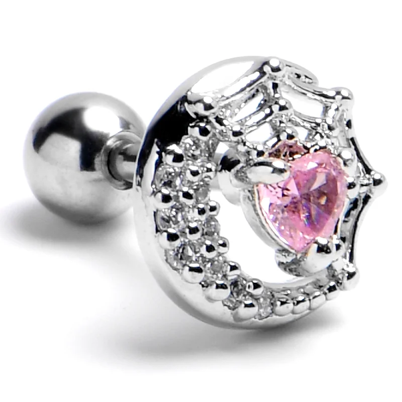 Women's Earrings – Elegant Designs for Every Personality--16 Gauge 1/4 Pink Gem Heart Moon Web Cartilage Tragus Earring Women's Earrings – Elegant Designs for Every Personality--16 Gauge 1/4 Pink Gem Heart Moon Web Cartilage Tragus Earring