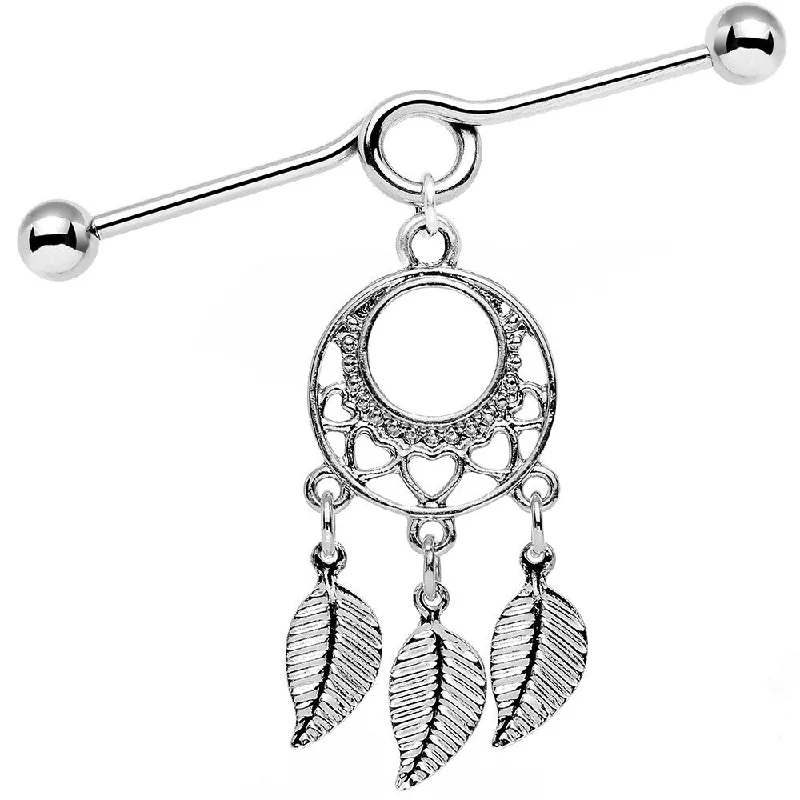 Women's Earrings – Elegant Designs for Every Personality--14 Gauge Natural Love Dreamcatcher Dangle Industrial Barbell 39mm