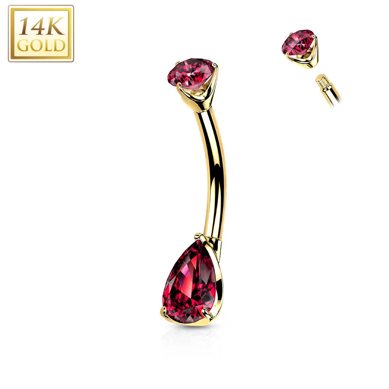 Beautiful Belly Rings for Glamorous Fashion -14kt Solid Yellow Gold Double Prong Set Red Teardrop Cubic Zirconia Belly Ring Beautiful Belly Rings for Glamorous Fashion -14kt Solid Yellow Gold Double Prong Set Red Teardrop Cubic Zirconia Belly Ring