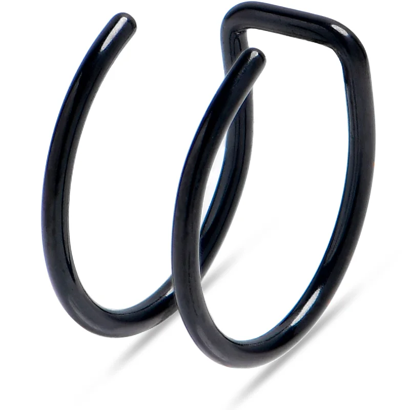 Women's Earrings – Elegant Designs for Every Personality--Black Stainless Steel Clip on Double Hoop Fake Cartilage Earring Ear Cuff