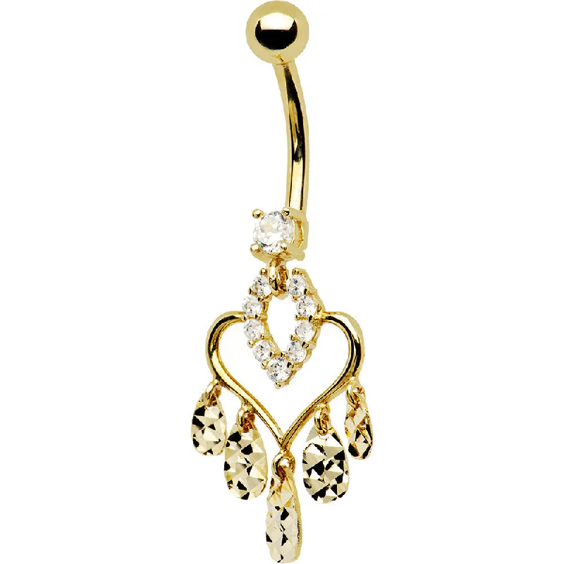 Trendy Belly Rings for Fashion-Loving Women -16 Gauge Solid 14kt Yellow Gold Majestic Heart Chandelier Belly Ring Trendy Belly Rings for Fashion-Loving Women -16 Gauge Solid 14kt Yellow Gold Majestic Heart Chandelier Belly Ring