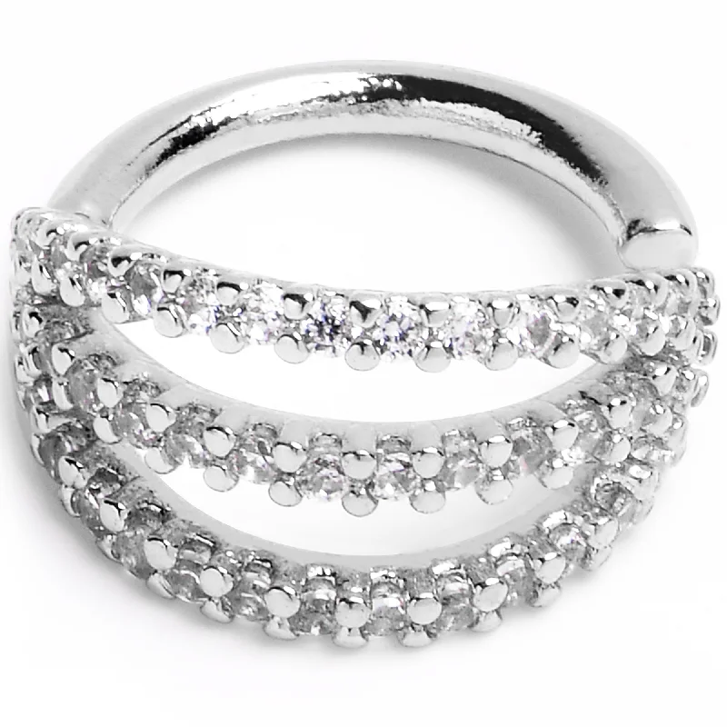 Women's Earrings – Elegant Designs for Every Personality--16 Gauge 5/16 Clear CZ Gem Faux Triple Hoop Closure Ring