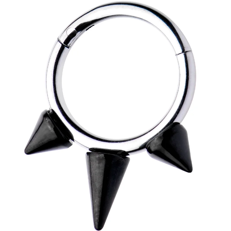 Bold Lip Rings for Statement Look16 Gauge 5/16 Black Spike Punk Hinged Segment Ring