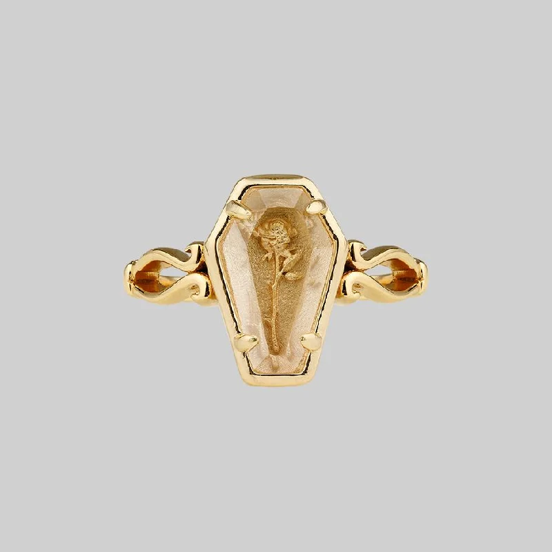 Chic Women's Rings for Fashion-Forward Looks-REBIRTH. Rose Under Glass Coffin Ring - Gold Chic Women's Rings for Fashion-Forward Looks-REBIRTH. Rose Under Glass Coffin Ring - Gold