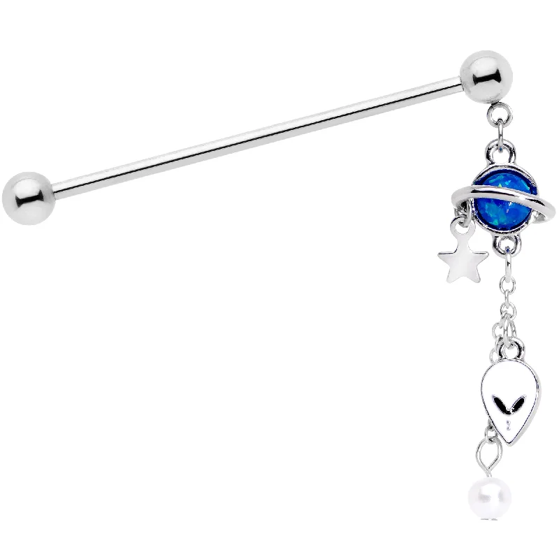 Women's Earrings – Elegant Designs for Every Personality--14 Gauge Blue Faux Opal Planet Alien Dangle Industrial Barbell 38mm Women's Earrings – Elegant Designs for Every Personality--14 Gauge Blue Faux Opal Planet Alien Dangle Industrial Barbell 38mm