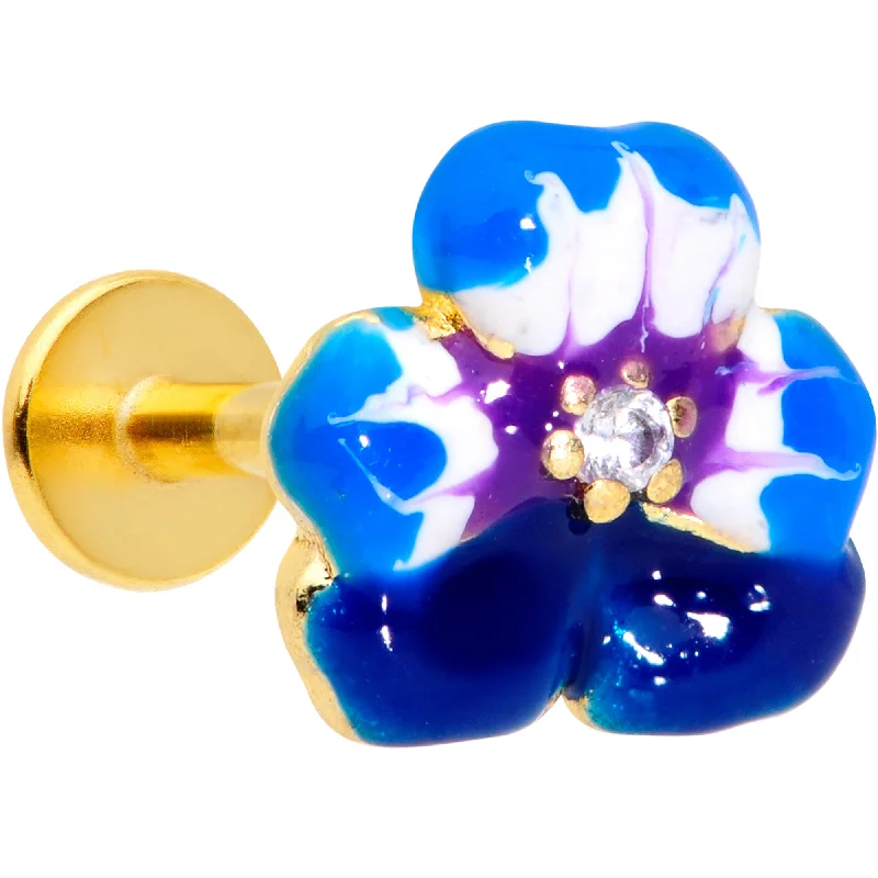 Comfortable Lip Rings for Easy Fit16 Gauge 5/16 Clear CZ Gem Gold Tone Blue Spring Flower Labret Monroe Comfortable Lip Rings for Easy Fit16 Gauge 5/16 Clear CZ Gem Gold Tone Blue Spring Flower Labret Monroe