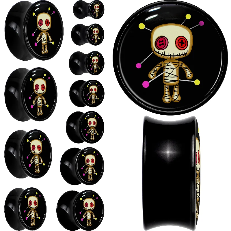 Women's Earrings – Elegant Designs for Every Personality--0 Gauge Voodoo Doll Black Acrylic Saddle Plug Set