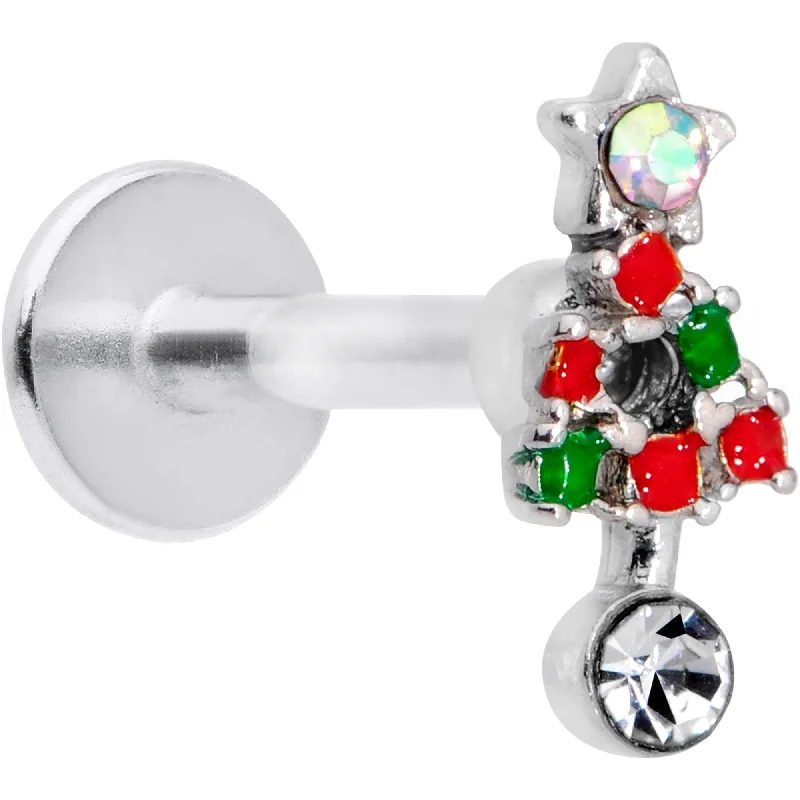 Classic Lip Rings with Unique Touches16 Gauge 5/16 Red Green Gem Christmas Tree Labret Monroe Tragus