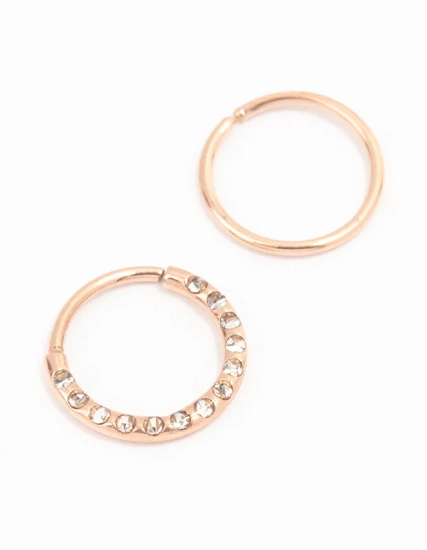 Artistic Nose Rings for Creative Looks -Rose Gold Plated Surgical Steel Textured Nose Rings 2-Pack Artistic Nose Rings for Creative Looks -Rose Gold Plated Surgical Steel Textured Nose Rings 2-Pack