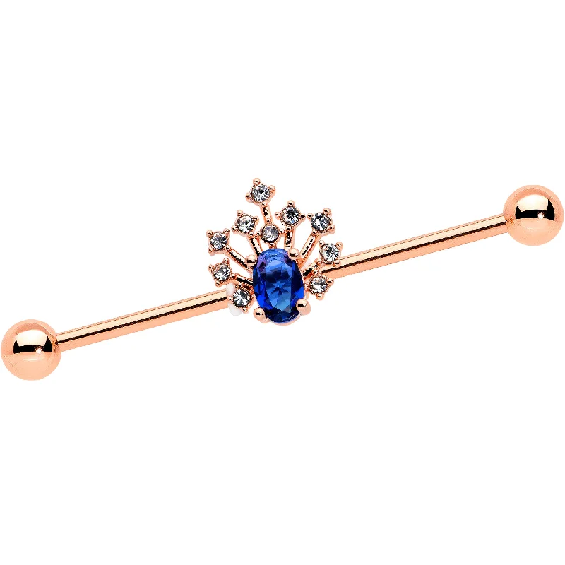 Women's Earrings – Elegant Designs for Every Personality--14 Gauge Blue Gem Rose Gold Tone Glamour Flare Industrial Barbell 38mm Women's Earrings – Elegant Designs for Every Personality--14 Gauge Blue Gem Rose Gold Tone Glamour Flare Industrial Barbell 38mm