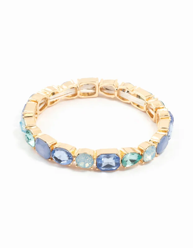 Gold-Plated Bangles for Women-Gold Blue Cluster Bracelet