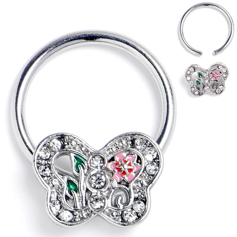 Women's Earrings – Elegant Designs for Every Personality--16 Gauge 3/8 Clear Pink Gem Floral Butterfly BCR Captive Ring Women's Earrings – Elegant Designs for Every Personality--16 Gauge 3/8 Clear Pink Gem Floral Butterfly BCR Captive Ring