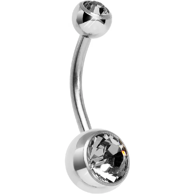 Comfortable Belly Rings for Active Lifestyles -Grey Charcoal Double Gem Titanium Belly Ring 1/2