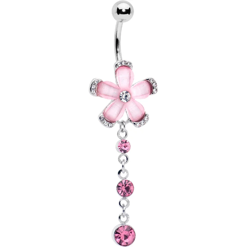 Comfortable Belly Rings for Smooth Feel -Pink Clear Gem Retro Flower Glamour Dangle Belly Ring Comfortable Belly Rings for Smooth Feel -Pink Clear Gem Retro Flower Glamour Dangle Belly Ring