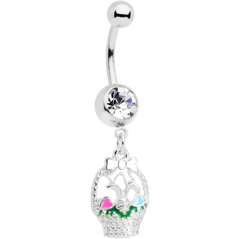 Beautiful Belly Rings with Unique Features -Clear Gem Easter Basket Dangle Belly Ring Beautiful Belly Rings with Unique Features -Clear Gem Easter Basket Dangle Belly Ring