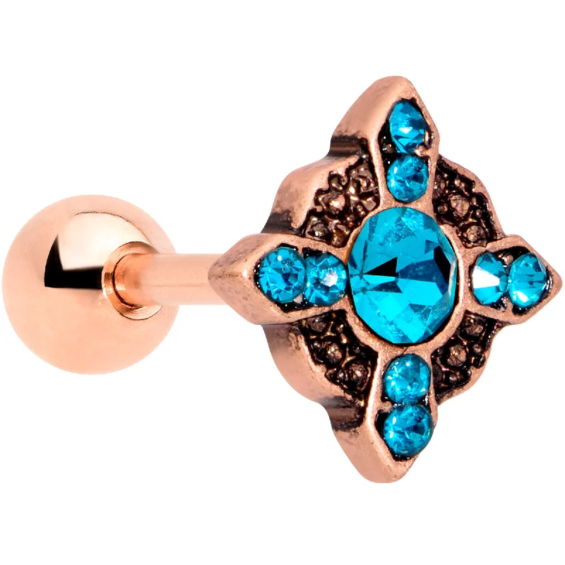 Women's Earrings – Elegant Designs for Every Personality--16 Gauge 1/4 Aqua Gem Rose Gold Tone Renaissance Cartilage Tragus
