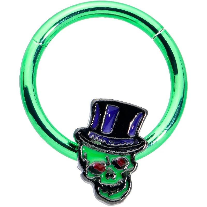 Nose Rings for Everyday Fashion and Comfort -16 Gauge 3/8 Green Top Hat Skull Halloween Hinged Segment Ring Nose Rings for Everyday Fashion and Comfort -16 Gauge 3/8 Green Top Hat Skull Halloween Hinged Segment Ring
