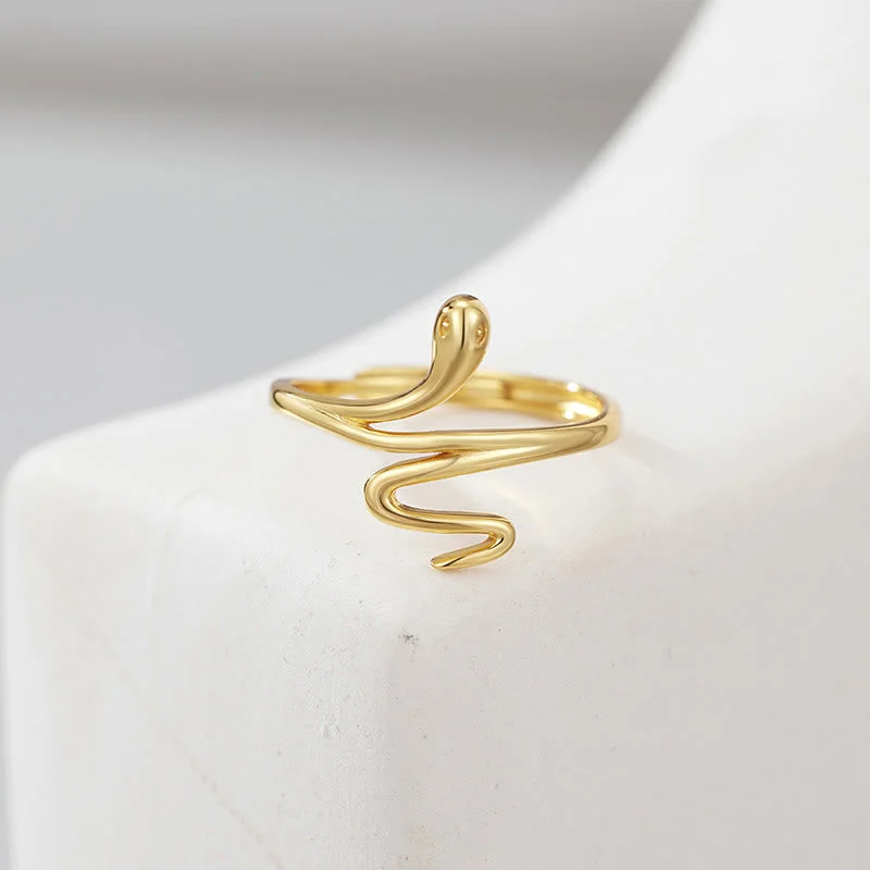 Chic Women's Rings for Fashion-Forward Looks-Buddha Stones 925 Sterling Silver Golden Snake Year Of The Snake Calm Balance Adjustable Ring Chic Women's Rings for Fashion-Forward Looks-Buddha Stones 925 Sterling Silver Golden Snake Year Of The Snake Calm Balance Adjustable Ring