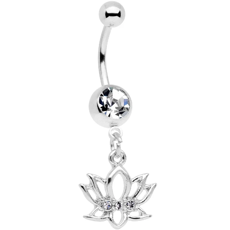 Elegant Belly Rings for Special Celebrations -Clear Gem Live Love Lotus Flower Dangle Belly Ring Elegant Belly Rings for Special Celebrations -Clear Gem Live Love Lotus Flower Dangle Belly Ring