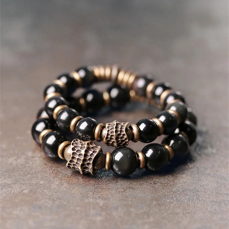 Trendy Men's Bracelets with Engraved Quotes-Buddha Stones Rainbow Obsidian Copper Love Healing Bracelet Trendy Men's Bracelets with Engraved Quotes-Buddha Stones Rainbow Obsidian Copper Love Healing Bracelet