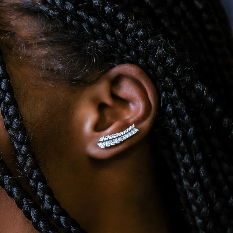 Women's Earrings – Elegant Designs for Every Personality--Single Iced Herringbone Crawler Earring