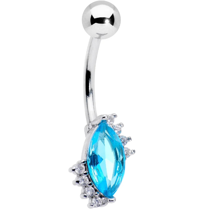 Belly Rings with Beautiful Accents -Clear Blue Gem Firey Drop Belly Ring