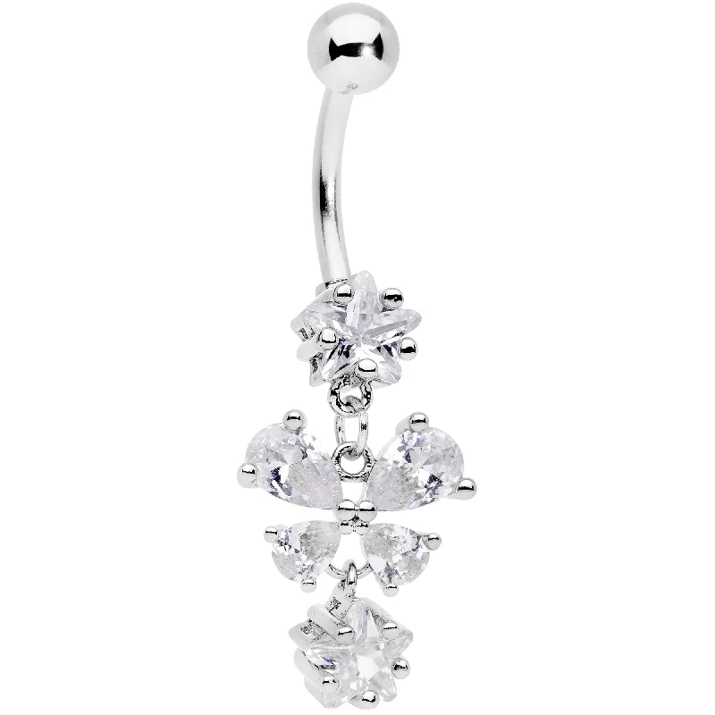 Designer Belly Rings with Stunning Detailing -Clear Gem Star Bow Dangle Belly Ring
