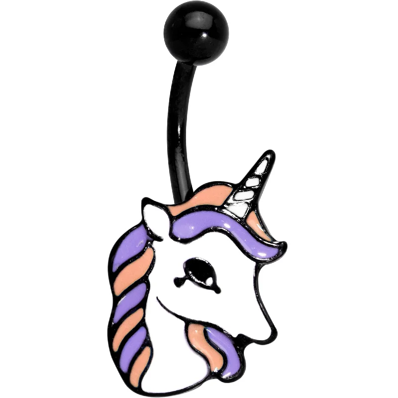 Unique Belly Rings with Personalized Features -Black Anodized Purple Youthful Unicorn Belly Ring Unique Belly Rings with Personalized Features -Black Anodized Purple Youthful Unicorn Belly Ring