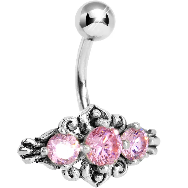 Trendy Belly Rings for Fashion-Forward Women -Silver 925 Pink Gem Silver Curlicue Belly Ring Trendy Belly Rings for Fashion-Forward Women -Silver 925 Pink Gem Silver Curlicue Belly Ring