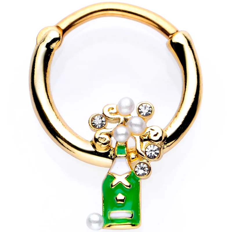 Lip Rings with Colorful Stones for Fun Looks16 Gauge 3/8 Clear Gem Gold Tone Champagne Holiday Septum Clicker