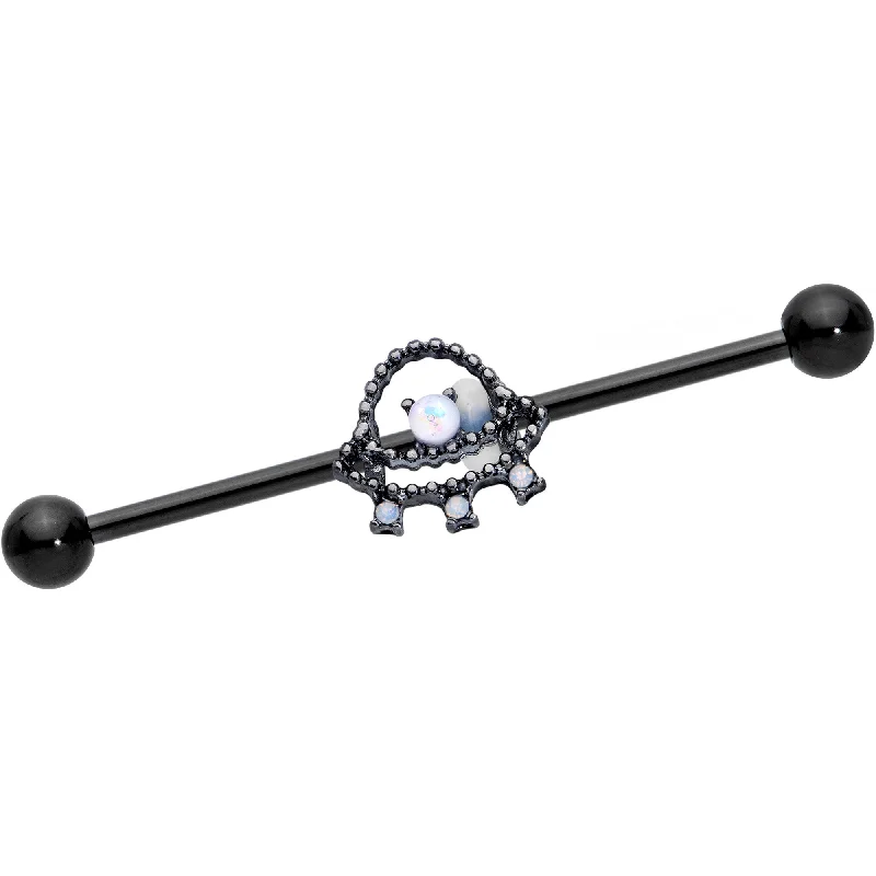 Women's Earrings – Elegant Designs for Every Personality--14 Gauge Black White Faux Opal UFO Industrial Barbell 38mm