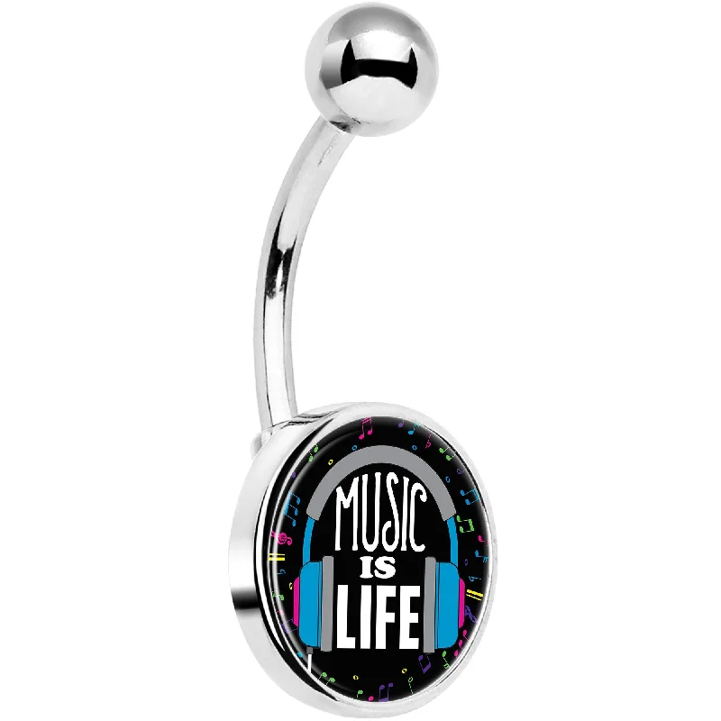 Trendy Belly Rings for Bold Fashionistas -Music is Life Headphones Belly Ring