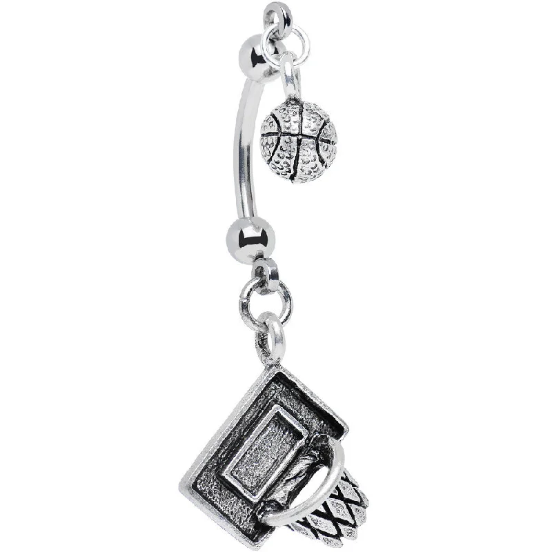 Elegant Belly Rings with Glittering Gems -Handcrafted Shooting Hoops Basketball Double Mount Belly Ring Elegant Belly Rings with Glittering Gems -Handcrafted Shooting Hoops Basketball Double Mount Belly Ring