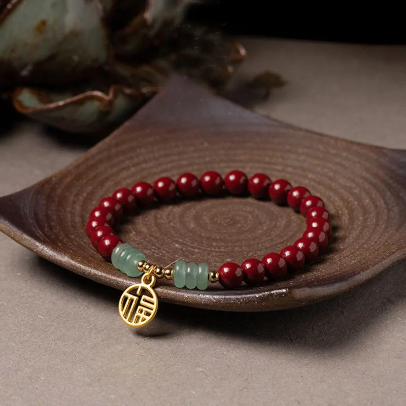 Large Beaded Bangles for Women-Buddha Stones Cinnabar Green Aventurine Luck Blessing Bracelet Large Beaded Bangles for Women-Buddha Stones Cinnabar Green Aventurine Luck Blessing Bracelet
