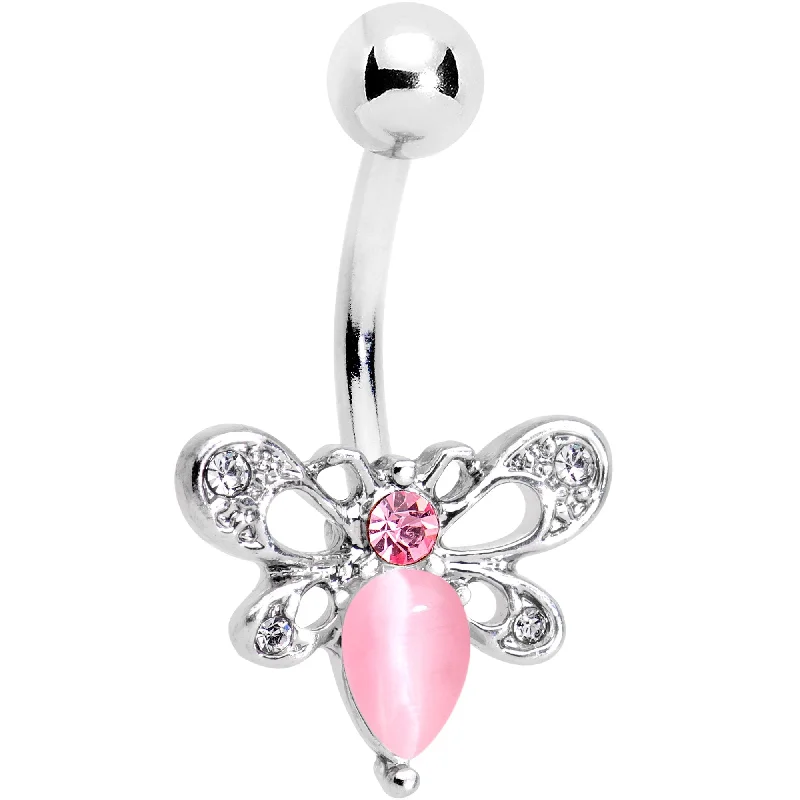 Classic Belly Rings with Sleek Design -Clear Pink Gem Sweet as Honey Dragonfly Belly Ring Classic Belly Rings with Sleek Design -Clear Pink Gem Sweet as Honey Dragonfly Belly Ring