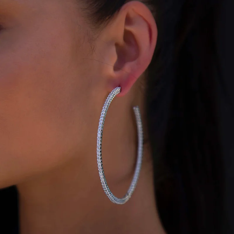 Women's Earrings – Elegant Designs for Every Personality--Large Eternity Hoop Earrings in White Gold