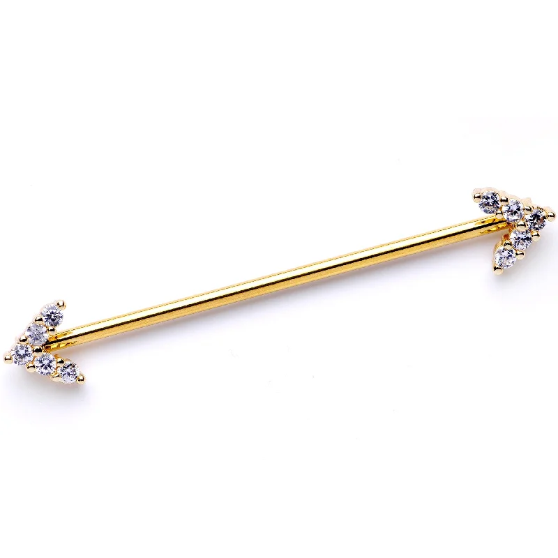 Women's Earrings – Elegant Designs for Every Personality--14 Gauge Clear Gem Gold Tone Arrows Point Industrial Barbell 38mm