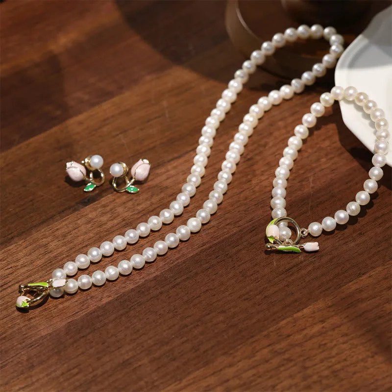 Women's Earrings – Elegant Designs for Every Personality--Buddha Stones Natural Pearl Tulip Flower Healing Necklace Pendant Bracelet Earrings Set Women's Earrings – Elegant Designs for Every Personality--Buddha Stones Natural Pearl Tulip Flower Healing Necklace Pendant Bracelet Earrings Set