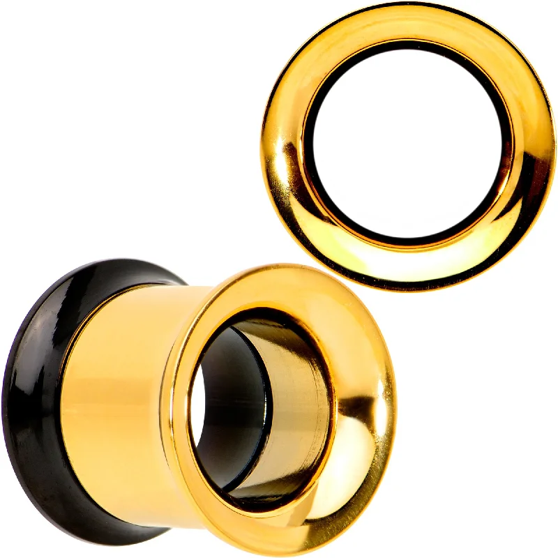 Women's Earrings – Elegant Designs for Every Personality--Gold PVD Black Two Tone Screw Fit Tunnel Plug Set 3mm to 16mm