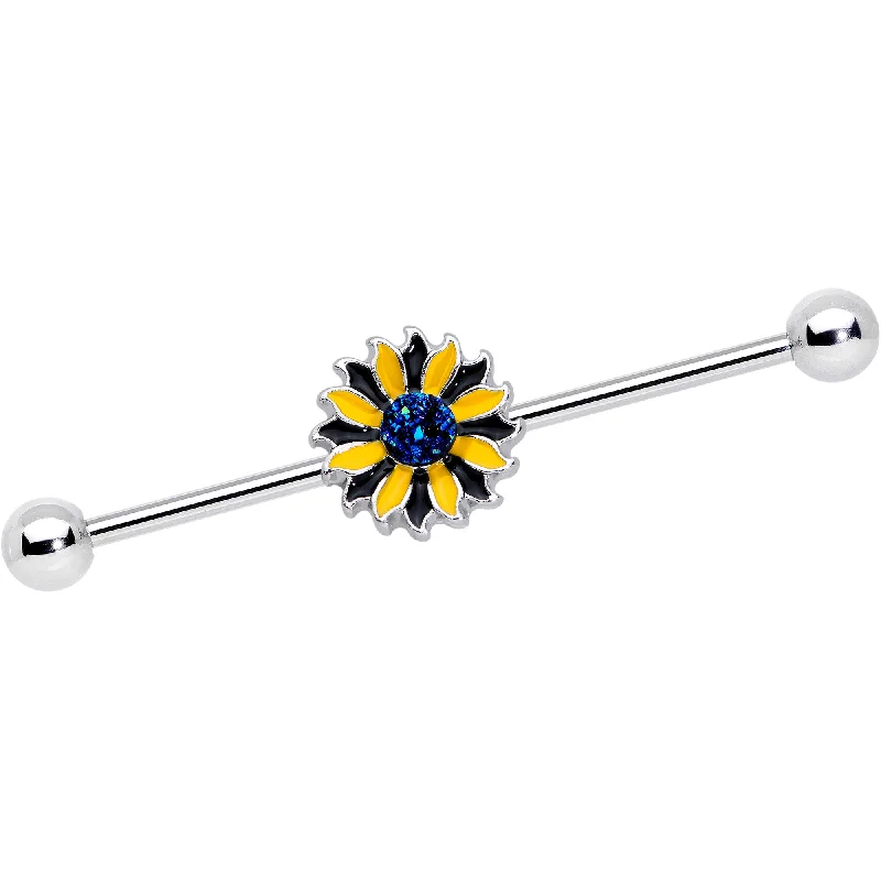 Women's Earrings – Elegant Designs for Every Personality--14 Gauge Blue Faux Druzy Yellow Sunflower Industrial Barbell 38mm Women's Earrings – Elegant Designs for Every Personality--14 Gauge Blue Faux Druzy Yellow Sunflower Industrial Barbell 38mm
