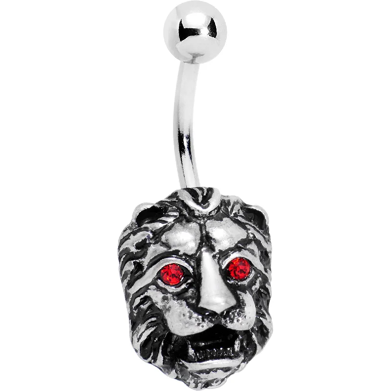 Comfortable Belly Rings for Sleek Looks -Red Gem Fearsome Roaring Lion Belly Ring