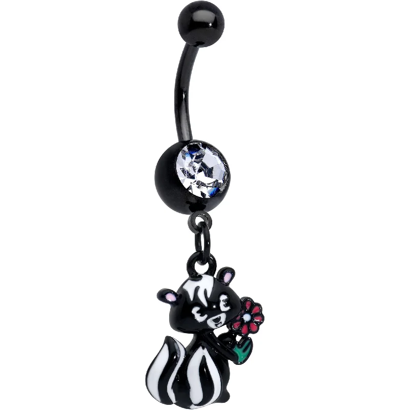 Beautiful Belly Rings for Fashion-Forward Women -Clear Gem Black Funky Skunk Dangle Belly Ring Beautiful Belly Rings for Fashion-Forward Women -Clear Gem Black Funky Skunk Dangle Belly Ring