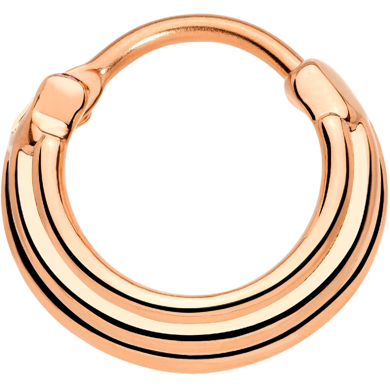 Nose Rings with Multi-Colored Stones -16 Gauge 3/8 Rose Gold Tone Delicate Grooves Hinged Septum Ring Nose Rings with Multi-Colored Stones -16 Gauge 3/8 Rose Gold Tone Delicate Grooves Hinged Septum Ring