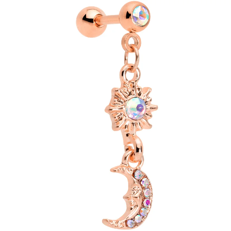 Women's Earrings – Elegant Designs for Every Personality--16 Gauge 1/4 Aurora Gem Rose Gold Tone Moon Dangle Cartilage Tragus Women's Earrings – Elegant Designs for Every Personality--16 Gauge 1/4 Aurora Gem Rose Gold Tone Moon Dangle Cartilage Tragus