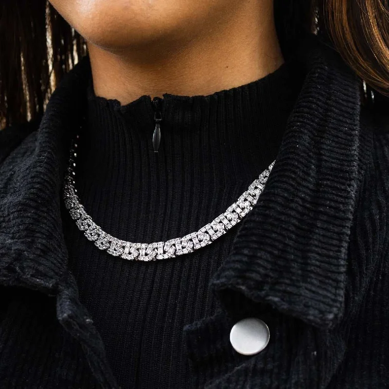 Shop Classic Women's Necklaces & Pendants with a Modern Twist-Baguette Chain Link Necklace in White Gold- 8mm Shop Classic Women's Necklaces & Pendants with a Modern Twist-Baguette Chain Link Necklace in White Gold- 8mm