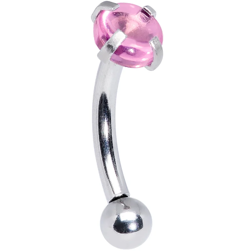 Women's Earrings – Elegant Designs for Every Personality--16 Gauge 5/16 Pink CZ Gem Internally Threaded Curved Eyebrow Ring