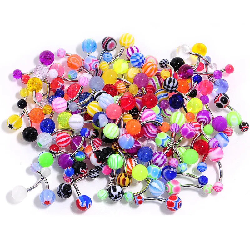 Trendy Belly Rings for Bold Statement -UV Acrylic Ball Steel Barbell Belly Button Ring Set of 100 Trendy Belly Rings for Bold Statement -UV Acrylic Ball Steel Barbell Belly Button Ring Set of 100