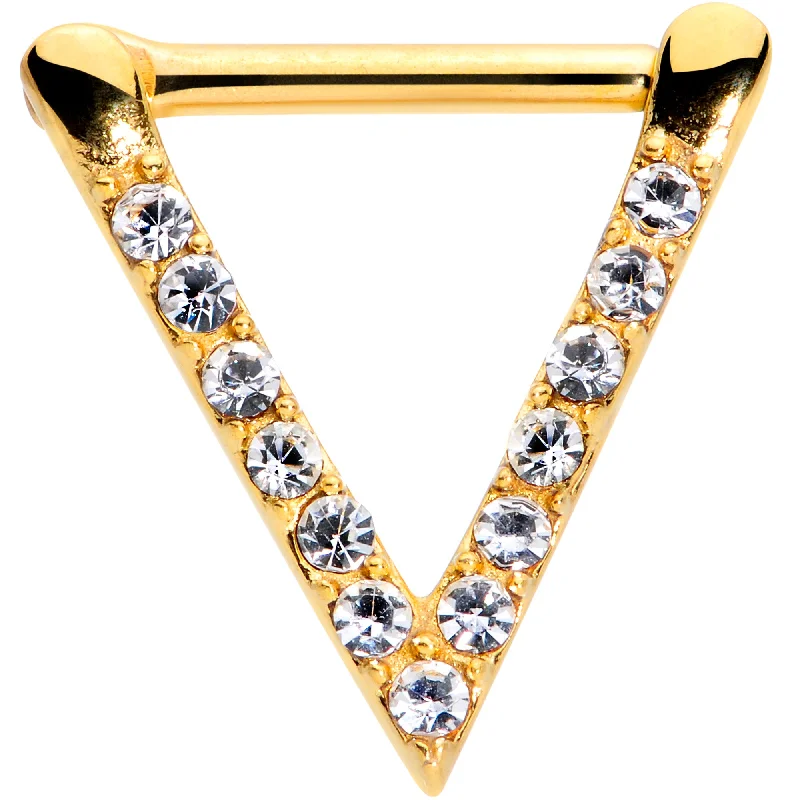 Nose Rings for Concert Look -16 Gauge 5/16 Clear CZ Gem Gold Tone Sleek Triangle Septum Clicker Nose Rings for Concert Look -16 Gauge 5/16 Clear CZ Gem Gold Tone Sleek Triangle Septum Clicker